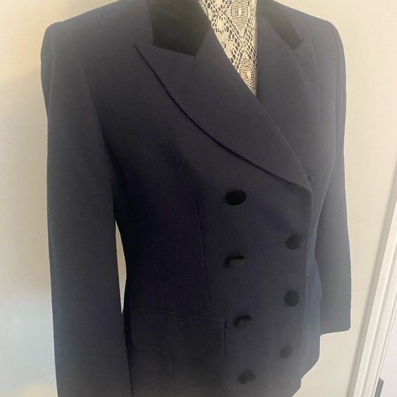 Jones New York virgin wool & velvet Women's Double-Breasted blazer 6 petite - Picture 2 of 11